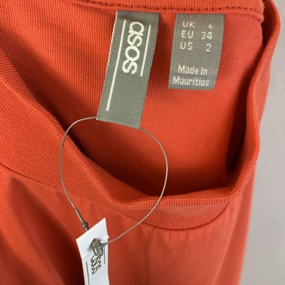 NWT ASOS Mock Neck Orange Flowy Babydoll Oversized Long Sleeve Cotton Dress Sz 2 - Picture 5 of 7